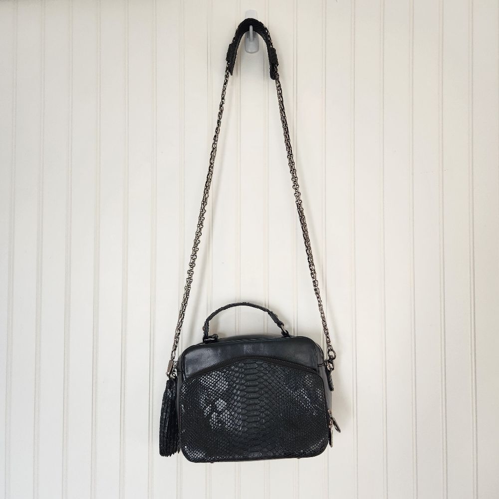 TALLULAH Mini Riley Black Snake Print Crossbody Purse - Picture 2 of 10